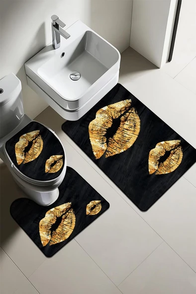 Modern Desenli Dijital Baskı 3’lü Banyo Paspas Takımı Yıkanabilir Kaymaz Tabanlı Klozet Takımı KLZ0029 RENKLİ 60 X 90 ürün görseli 1