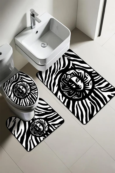 Modern Desenli Dijital Baskı 3’lü Banyo Paspas Takımı Yıkanabilir Kaymaz Tabanlı Klozet Takımı KLZ0034 RENKLİ 60 X 90 ürün görseli 1