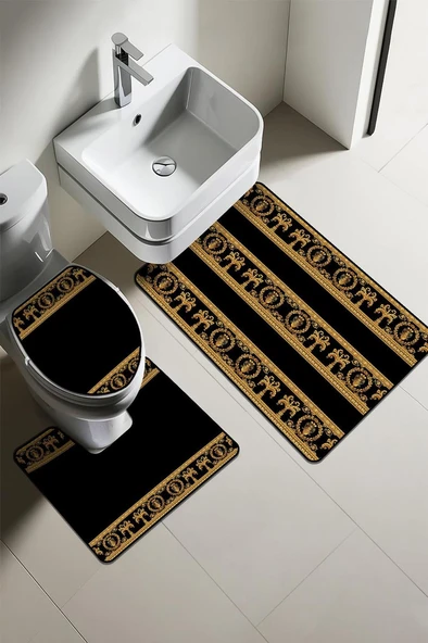 Modern Desenli Dijital Baskı 3’lü Banyo Paspas Takımı Yıkanabilir Kaymaz Tabanlı Klozet Takımı KLZ0038 RENKLİ 60 X 90 ürün görseli 1