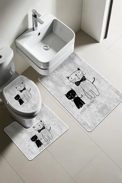 Modern Desenli Dijital Baskı 3’lü Banyo Paspas Takımı Yıkanabilir Kaymaz Tabanlı Klozet Takımı KLZ0003 RENKLİ 60 X 90 ürün görseli 1