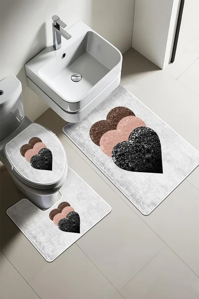 Modern Desenli Dijital Baskı 3’lü Banyo Paspas Takımı Yıkanabilir Kaymaz Tabanlı Klozet Takımı KLZ0001 RENKLİ 60 X 90 ürün görseli 1