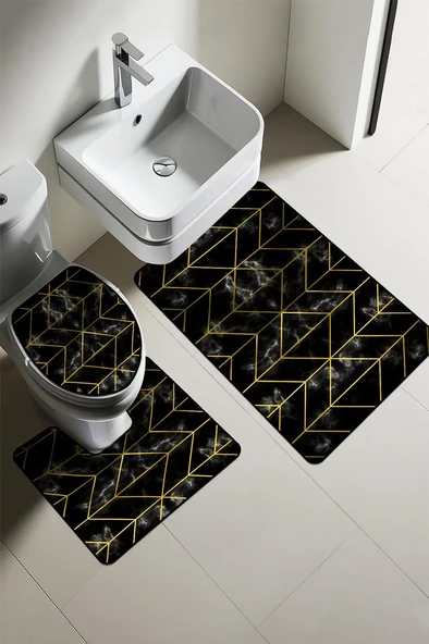 Modern Desenli Dijital Baskı 3’lü Banyo Paspas Takımı Yıkanabilir Kaymaz Tabanlı Klozet Takımı KLZ0050 RENKLİ 60 X 90 ürün görseli 1