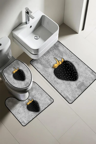 Modern Desenli Dijital Baskı 3’lü Banyo Paspas Takımı Yıkanabilir Kaymaz Tabanlı Klozet Takımı KLZ0017 RENKLİ 60 X 90 ürün görseli 1