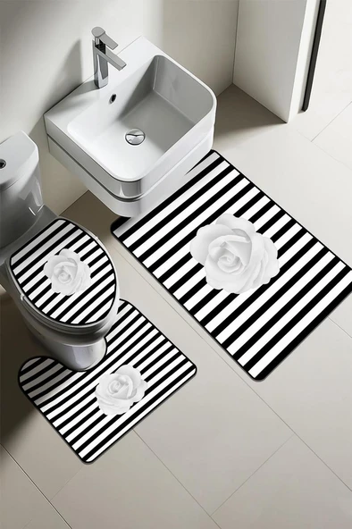 Modern Desenli Dijital Baskı 3’lü Banyo Paspas Takımı Yıkanabilir Kaymaz Tabanlı Klozet Takımı KLZ0018 RENKLİ 60 X 90 ürün görseli 1