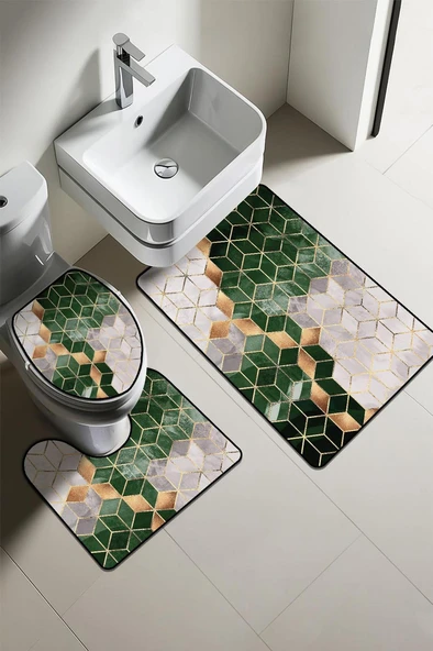 Modern Desenli Dijital Baskı 3’lü Banyo Paspas Takımı Yıkanabilir Kaymaz Tabanlı Klozet Takımı KLZ0013 RENKLİ 60 X 90 ürün görseli 1