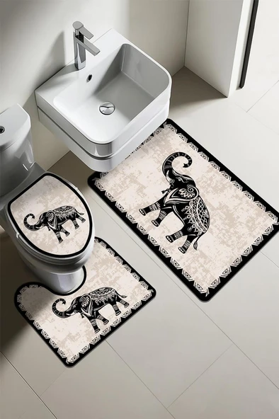 Modern Desenli Dijital Baskı 3’lü Banyo Paspas Takımı Yıkanabilir Kaymaz Tabanlı Klozet Takımı KLZ0030 RENKLİ 60 X 90 ürün görseli 1
