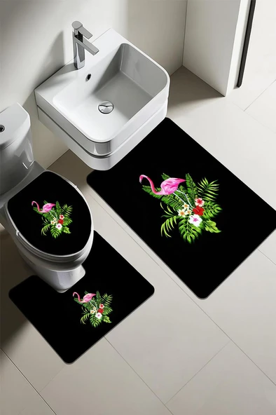 Modern Desenli Dijital Baskı 3’lü Banyo Paspas Takımı Yıkanabilir Kaymaz Tabanlı Klozet Takımı KLZ0009 RENKLİ 60 X 90 ürün görseli 1