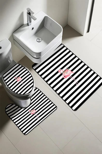 Modern Desenli Dijital Baskı 3’lü Banyo Paspas Takımı Yıkanabilir Kaymaz Tabanlı Klozet Takımı KLZ0021 RENKLİ 60 X 90 ürün görseli 1