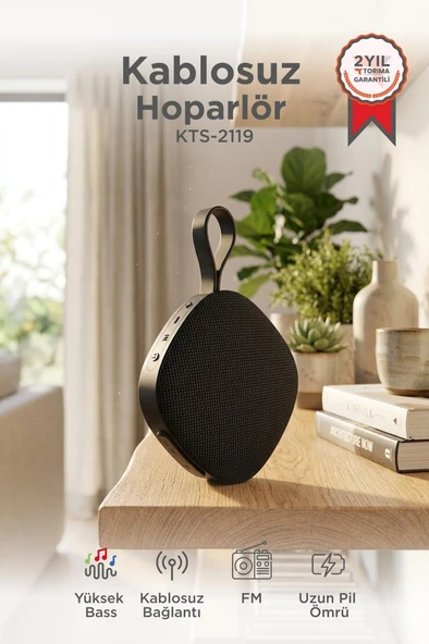 Bluetooth Hoparlör Taşınabilir Kablosuz Speaker KTS-2119 Siyah ürün görseli 1