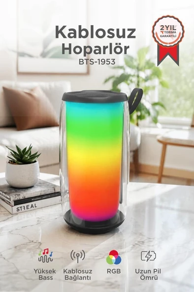 Bluetooth Hoparlör Rgb Işıklı TWS USB TF Destekli Speaker BTS-1953 Siyah ürün görseli 1