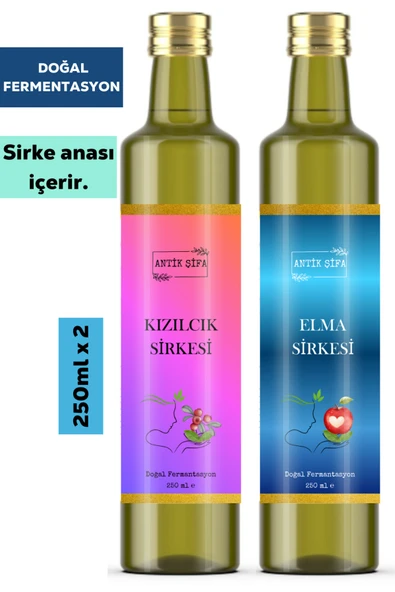 Antik Şifa Elma Sirkesi ve Kızılcık Sirkesi ( 250 ml + 250 ml ) - Doğal Fermente ürün görseli 1