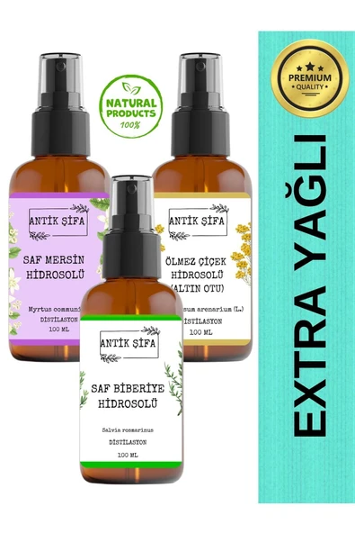 Antik Şifa Gözenek Sıkılaştırıcı Yüz Bakım Seti- Biberiye, Ölmez Çiçek Ve Mersin Suyu (3 X 100ML) Doğal ürün görseli 1