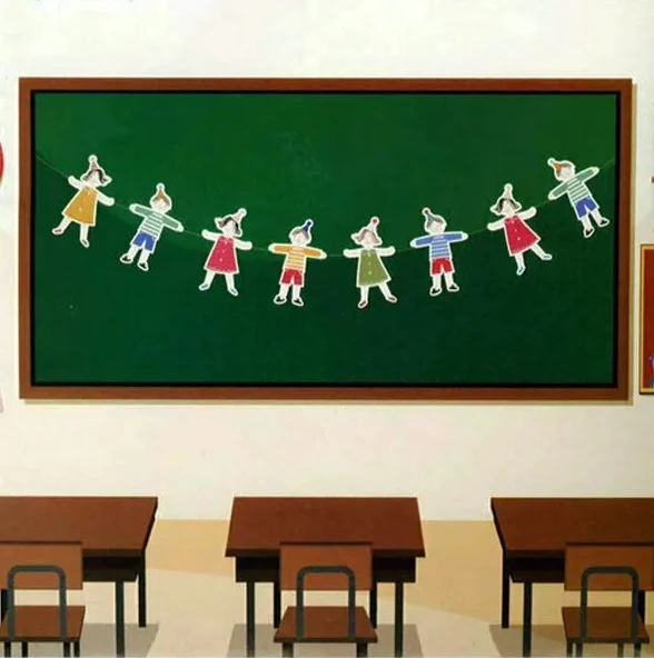 Neşeli Çocuklar El Ele Tutuşan Çocuk Flama Karton Banner Okul Süsleme - 1 Adet ürün görseli 1