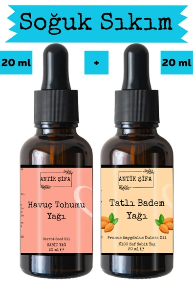 Antik Şifa Havuç Tohumu Yağı ve Tatlı Badem Yağı 2 x 20 ml - %100 Soğuk Sıkım Saf ürün görseli 1