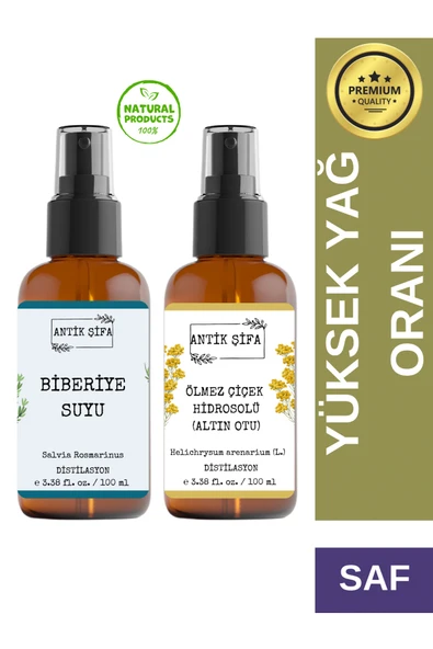 Antik Şifa Biberiye Suyu Ve Ölmez Çiçek Suyu Seti - Gergin Hidrosolü Seti (2X100ML) ürün görseli 1