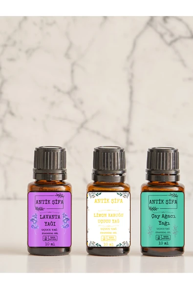 Antik Şifa Uçucu Lavanta Yağı, Limon Kabuğu Yağı, Çay Ağacı Yağı (3x10ml) ürün görseli 1