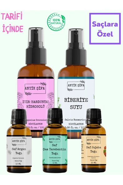 Antik Şifa Doğal Saç Bakım Yağı Ve Doğal Biberiye Suyu Seti, Argan, Jojoba, Çam Terebentin Yağı, Biberiye Suyu ürün görseli 1