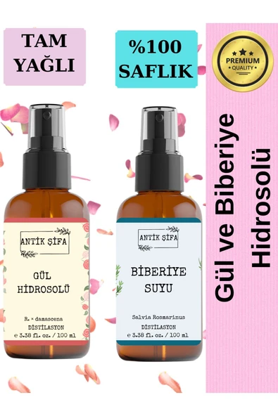 Antik Şifa Gül Suyu Ve Biberiye Suyu Seti -seyreltilmemiş, Doğal Hidrosolü Seti (2X100ML) ürün görseli 1