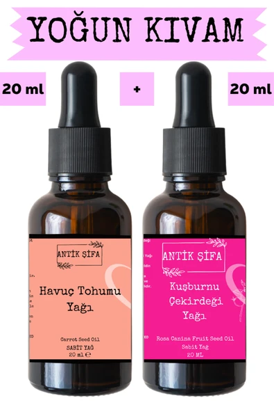 Antik Şifa Havuç Tohumu Yağı ve Kuşburnu Çekirdeği Yağı 2 x 20 ml - %100 Soğuk Sıkım Saf ürün görseli 1