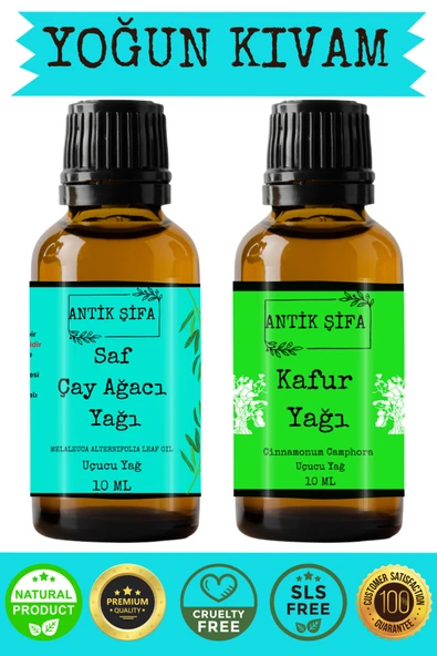 Antik Şifa %100 Saf Çay Ağacı Uçucu Yağı ve Kafur Uçucu Yağı 10 ml + 10 ml ürün görseli 1