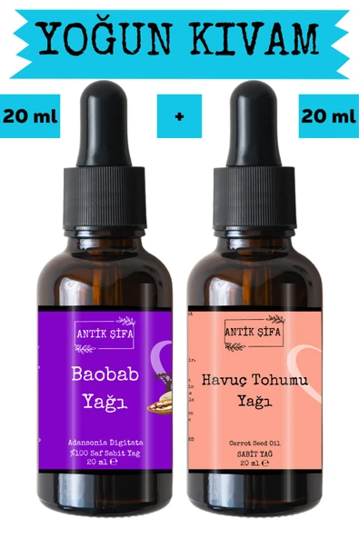 Antik Şifa Havuç Tohumu Yağı ve Baobab Yağı 2 x 20 ml - %100 Soğuk Sıkım Saf ürün görseli 1
