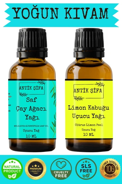 Antik Şifa %100 Saf Çay Ağacı Uçucu Yağı ve Limon Uçucu Yağı - (10ml + 10ml) ürün görseli 1