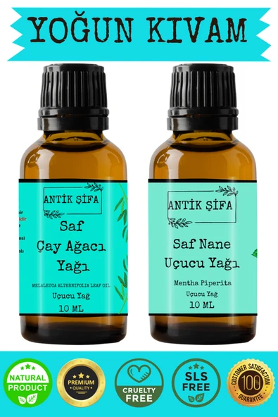 Antik Şifa %100 Saf Çay Ağacı Uçucu Yağı ve Nane Uçucu Yağı - (10ml + 10ml) ürün görseli 1