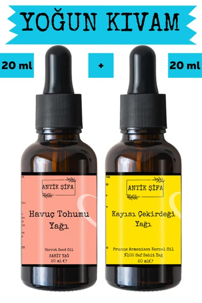 Antik Şifa Havuç Tohumu Yağı ve Kayısı Çekirdeği Yağı 2 x 20 ml - %100 Soğuk Sıkım Saf ürün görseli 1