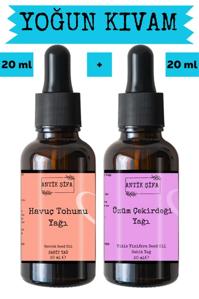 Antik Şifa Havuç Tohumu Yağı ve Üzüm Çekirdeği Yağı 2 x 20 ml - %100 Soğuk Sıkım Saf ürün görseli 1
