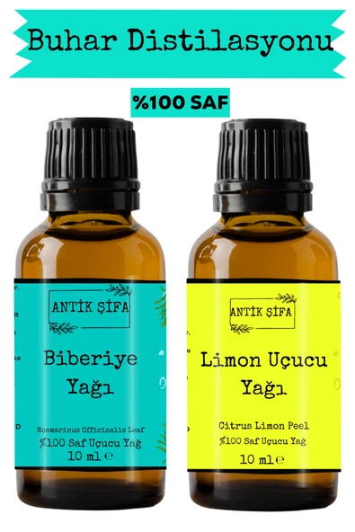 Antik Şifa Biberiye Yağı ve Limon Kabuğu Uçucu Yağı (10ml + 10 ml)- %100 Saf Seyreltilmemiş ürün görseli 1