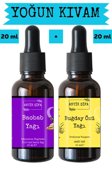 Antik Şifa Baobab Yağı ve Buğday Yağı (20ml + 20ml) -%100 Doğal Soğuk Sıkım Yüz Yogası Yağı Seti ürün görseli 1