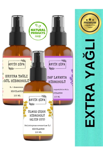 Antik Şifa Ölmez Çiçek, Gül Ve Lavanta Suyu (3 X 100ML) -doğal Hidrosol Seti ürün görseli 1