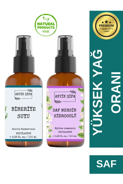 Antik Şifa Biberiye Suyu Ve Mersin Suyu Seti - Yenilen Hidrosol Seti (2X100ML) %100 Seyreltilmemiş, Doğal ürün görseli 1
