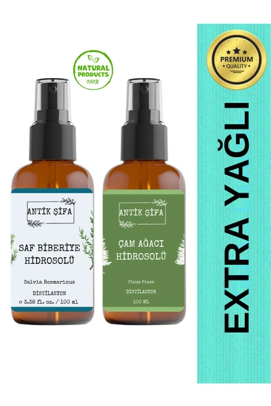 Antik Şifa Biberiye Suyu Ve Çam Ağacı Suyu Seti - Pürüzsüzlük Hidrosolü Seti (2X100ML) ürün görseli 1