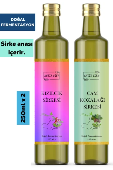 Antik Şifa Çam Sirkesi ve Kızılcık Sirkesi ( 250 ml + 250 ml ) - Doğal Fermente çam ve kızılcık ürün görseli 1