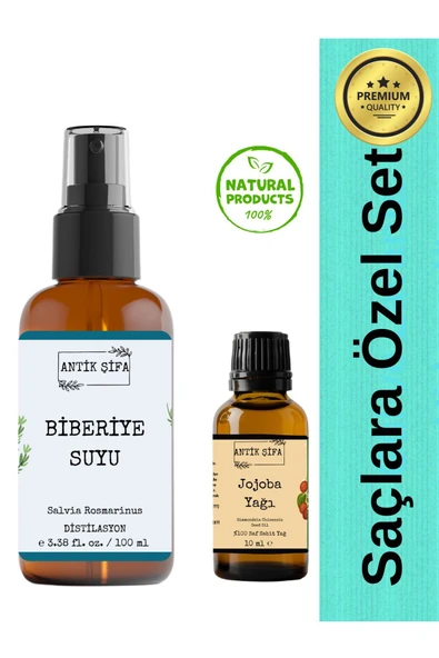 Antik Şifa %100 Saf Biberiye Suyu Ve Saf Jojoba Yağı ( Biberiye Hidrosolü Ve Jojoba Oil 100 ml 10ml) ürün görseli 1