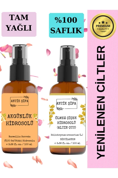 Antik Şifa Akgünlük Suyu Ölmez Çiçek Suyu (100ml+100ml) - Doğal Ak günlük, Sığla ve Ölmez Çiçek Hidrosolü ürün görseli 1
