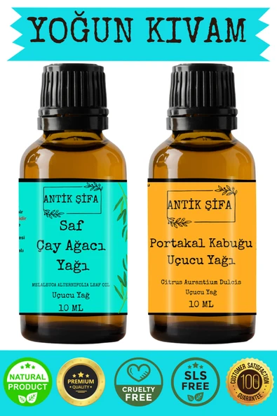 Antik Şifa %100 Saf Çay Ağacı Uçucu Yağı ve Portakal Uçucu Yağı - (10ml + 10ml) ürün görseli 1