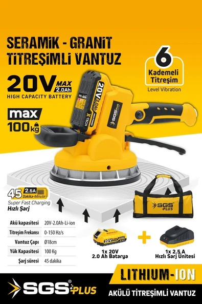 Sgs5415 20 Volt 2 Amper Akülü Titreşimli Vantuz Seramik Granit Mermer Kiremit Döşeme Makinesi ürün görseli 1
