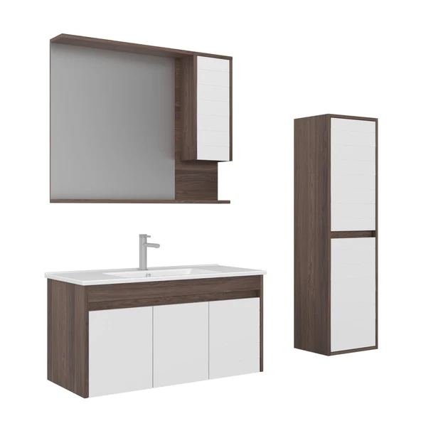 Orka Serra 100 cm Navaro/Beyaz Banyo Dolabı Takımı ve Boy Dolabı ürün görseli 1