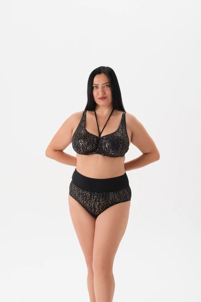 Büyük Beden Balenli Parlak Leopar Toparlayıcı Bikini Takım ürün görseli 1