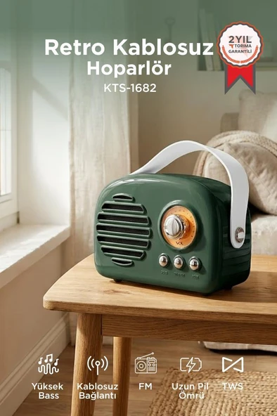 Bluetooth Hoparlör Nostaljik Radyo USB TF Destekli Speaker KTS-1682 Yeşil ürün görseli 1