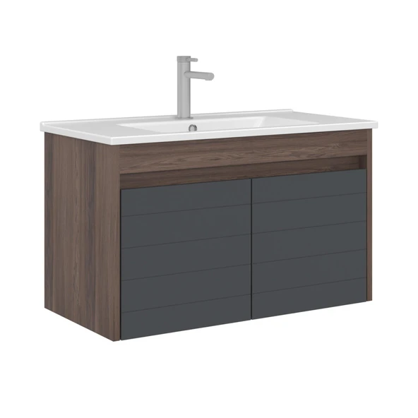 Orka Serra 85 cm Navaro/Antrasit Banyo Dolabı Alt Modül ve Lavabo ürün görseli 1