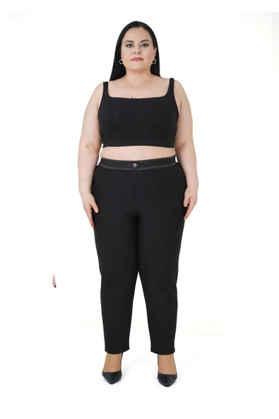 Kadın Büyük Beden Boru Paça Toparlayıcı Yüksek Bel Siyah Ekstra Battal Pantalon ürün görseli 1