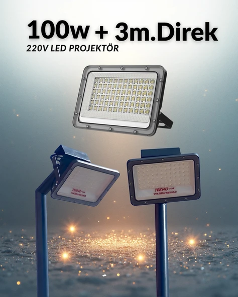 Aydınlatma Direği 100W Led Projektör 220v + 3m. Montaja Hazır Sokak Aydınlatma Lamba Direği ürün görseli 1