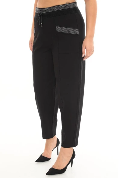 Büyük Beden Mom Fit Yüksek Bel Kışlık Lastikli Kadın Pantolon ürün görseli 1