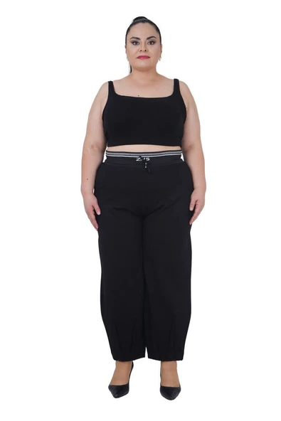 Büyük Beden Kadın Mom Fit Ekstra Battal Beli Lastikli Yüksek Bel Pantolon ürün görseli 1