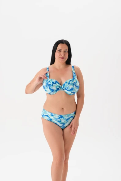 Büyük Beden Mavi Balenli Toparlayıcı Bikini Takım ürün görseli 1