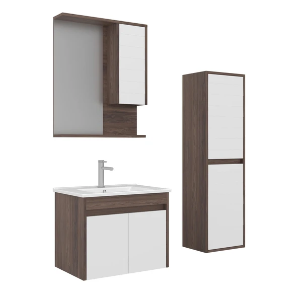 Orka Serra 65 cm Navaro/Beyaz Banyo Dolabı Takımı ve Boy Dolabı ürün görseli 1