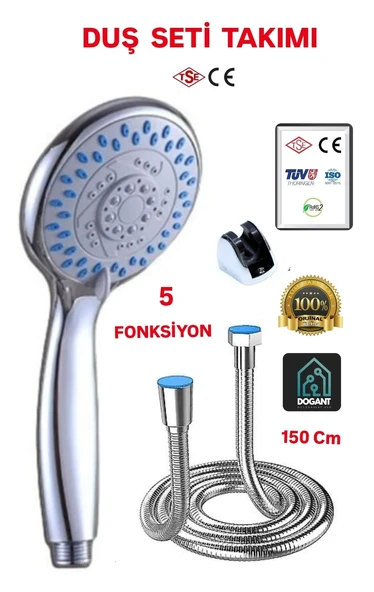 Banyo Duş Armatör Seti Takımı 5 Fonksiyon Başlık 150 cm Krom Hortum ürün görseli 1